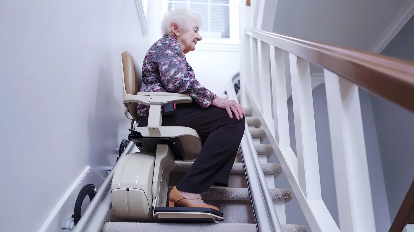 Persona mayor consultando información sobre ayudas para instalar una silla salvaescaleras en Móstoles